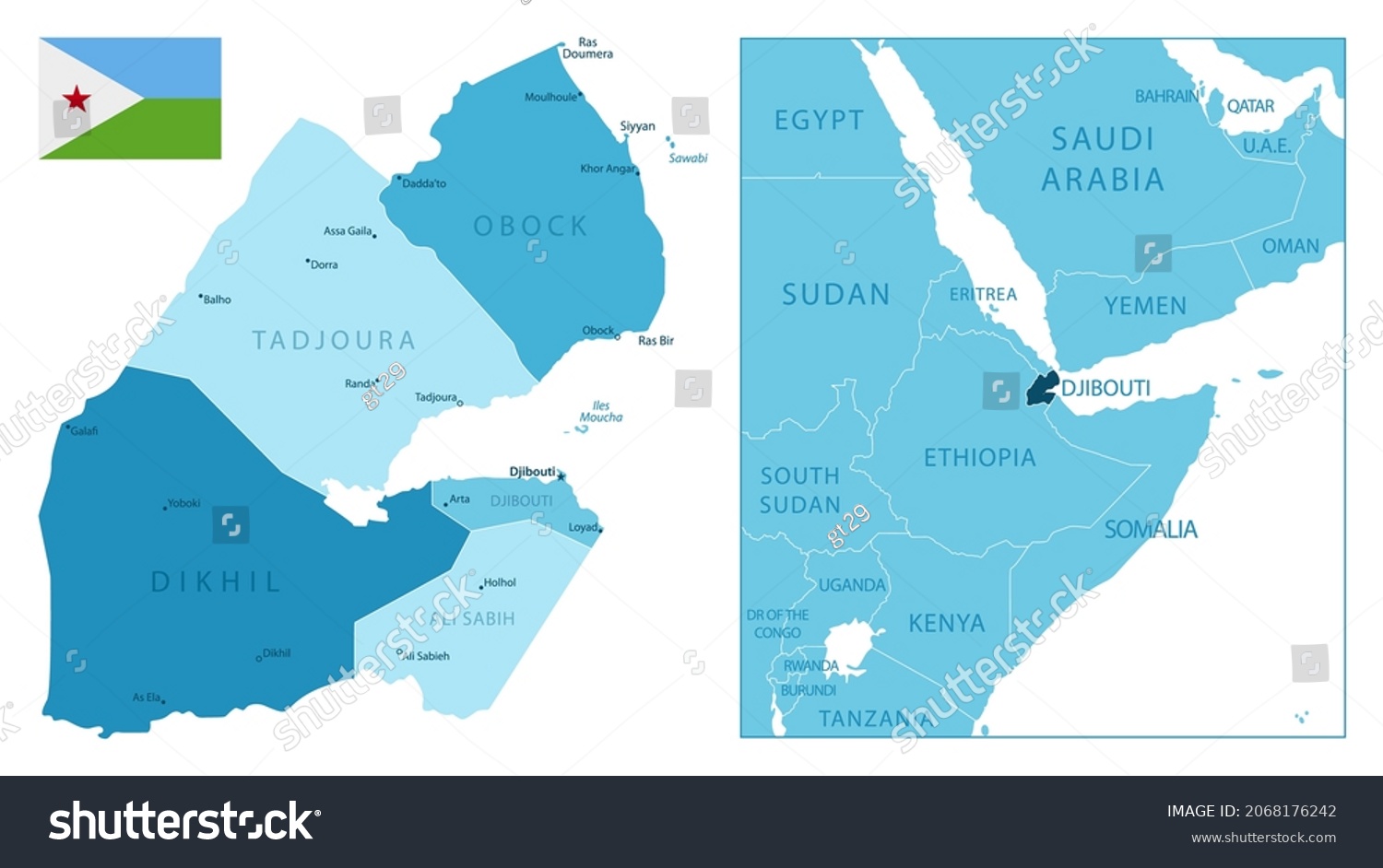 SVG of Djibouti - highly detailed blue map. Vector illustration svg