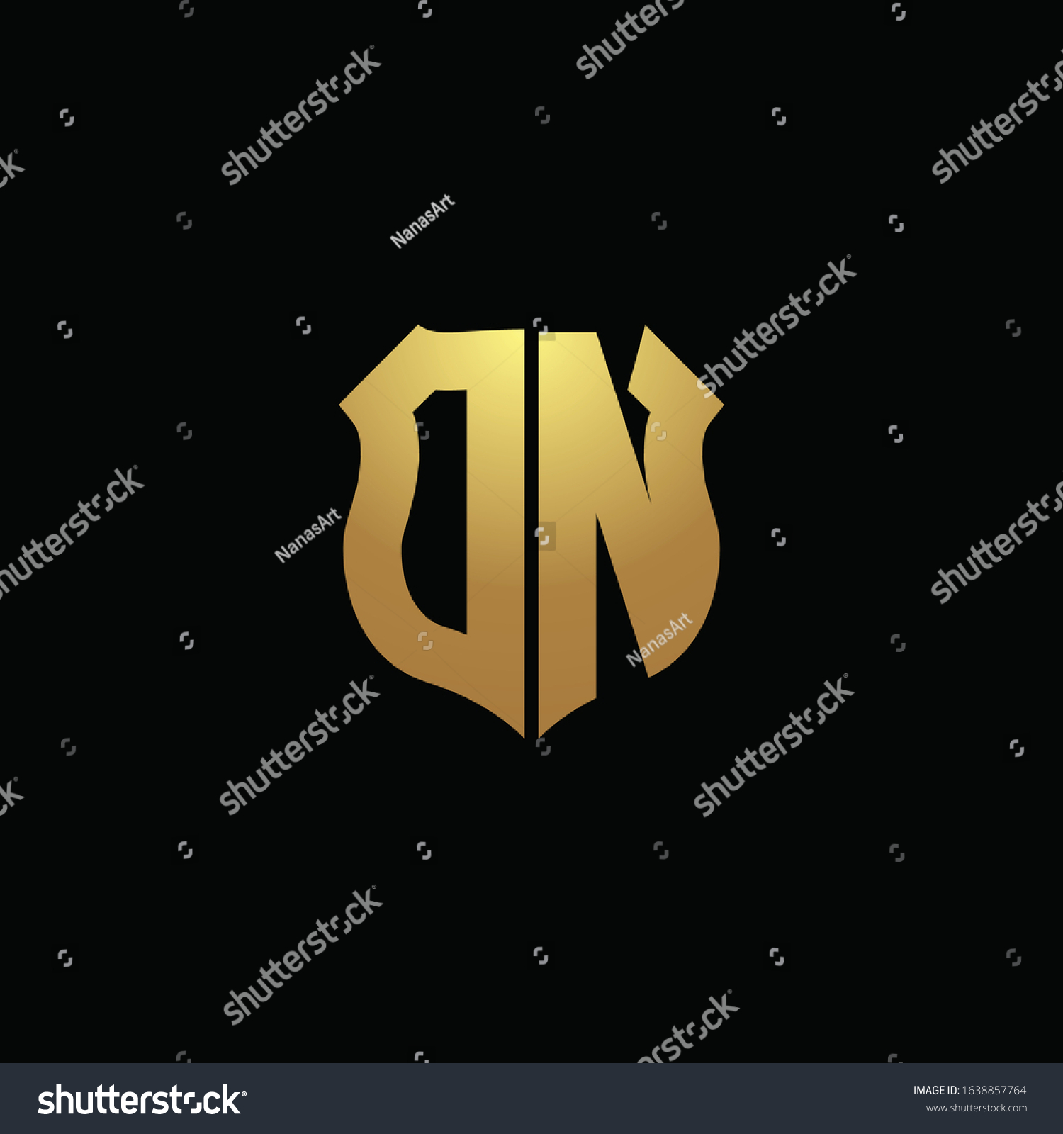 Dn Logo Monogram Gold Colors Shield Stock Vector (Royalty Free) 1638857764