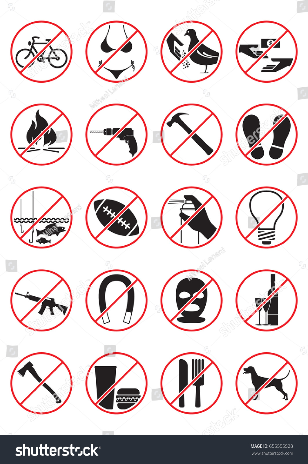 Do Not Signs Set Black White Stock Vector (Royalty Free) 655555528