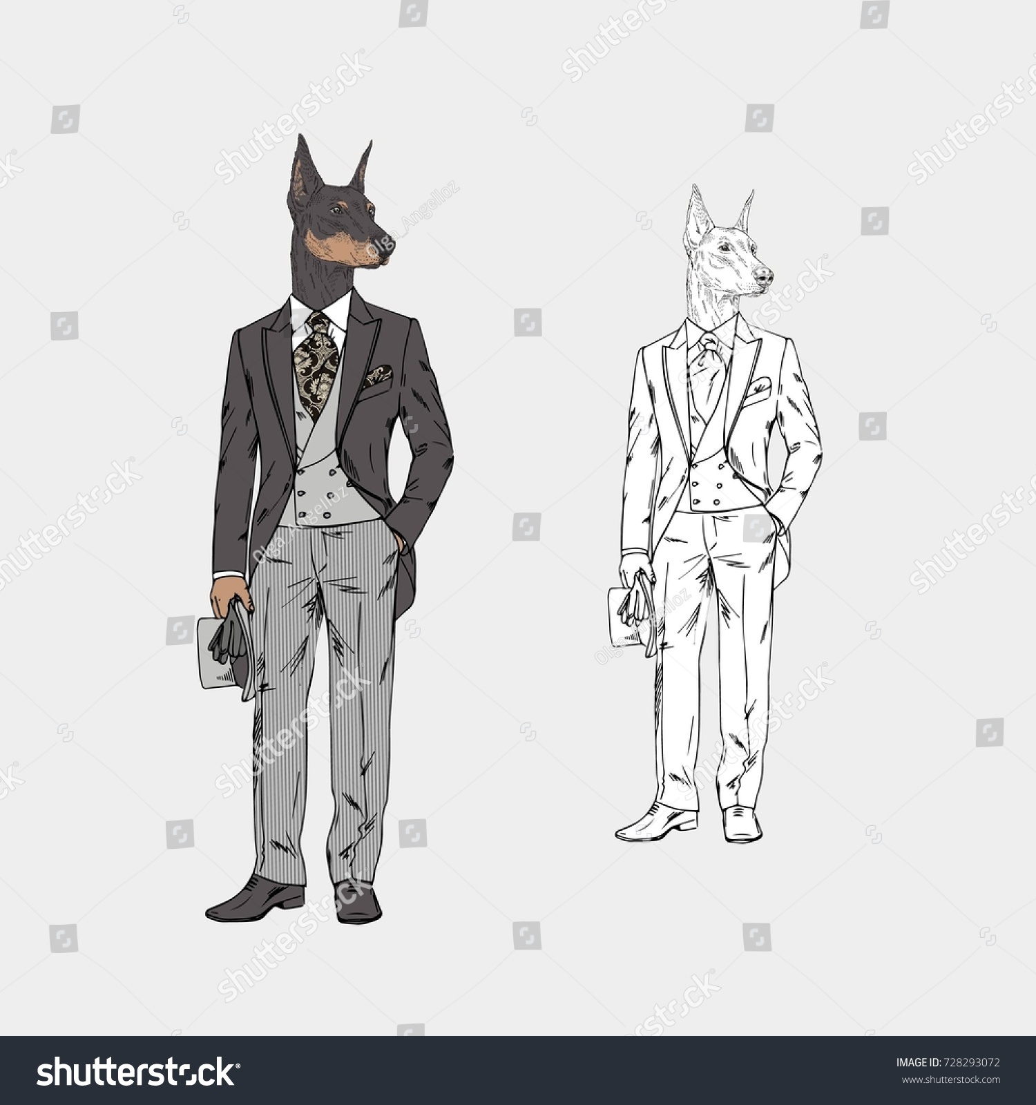 Doberman Dog Dressed Vintage Victorian Suit Stock Vector (Royalty Free ...