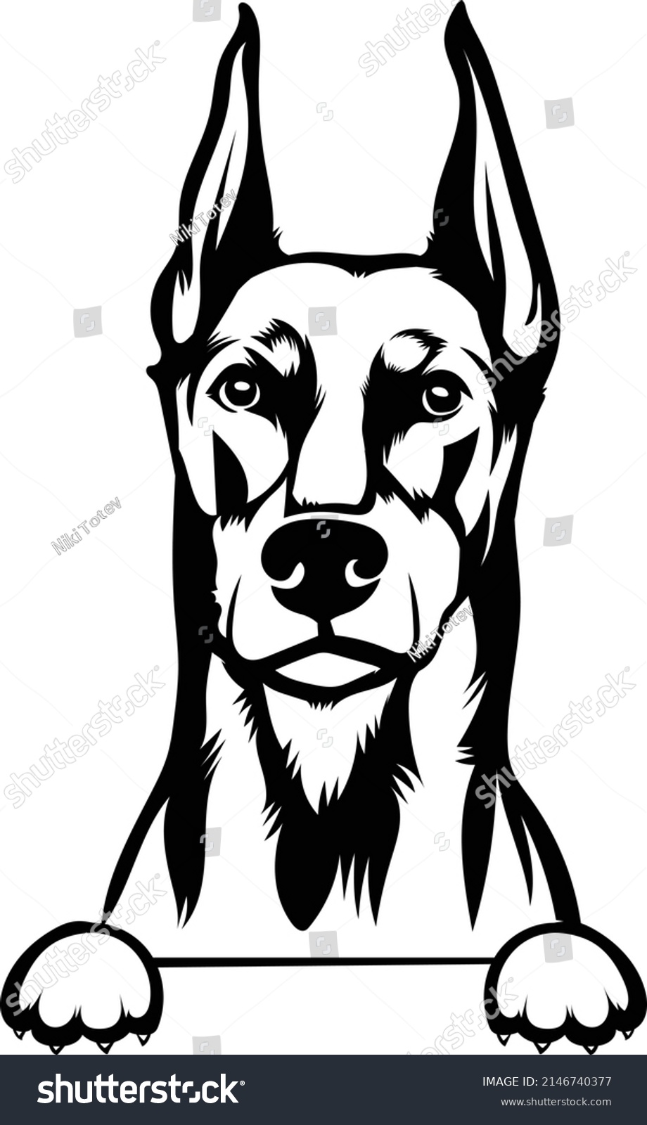 SVG of Doberman Peeking Dog Vector Image Canine Peek A Boo Dog Fast Dog Big Dog Hand Drawn Vector svg