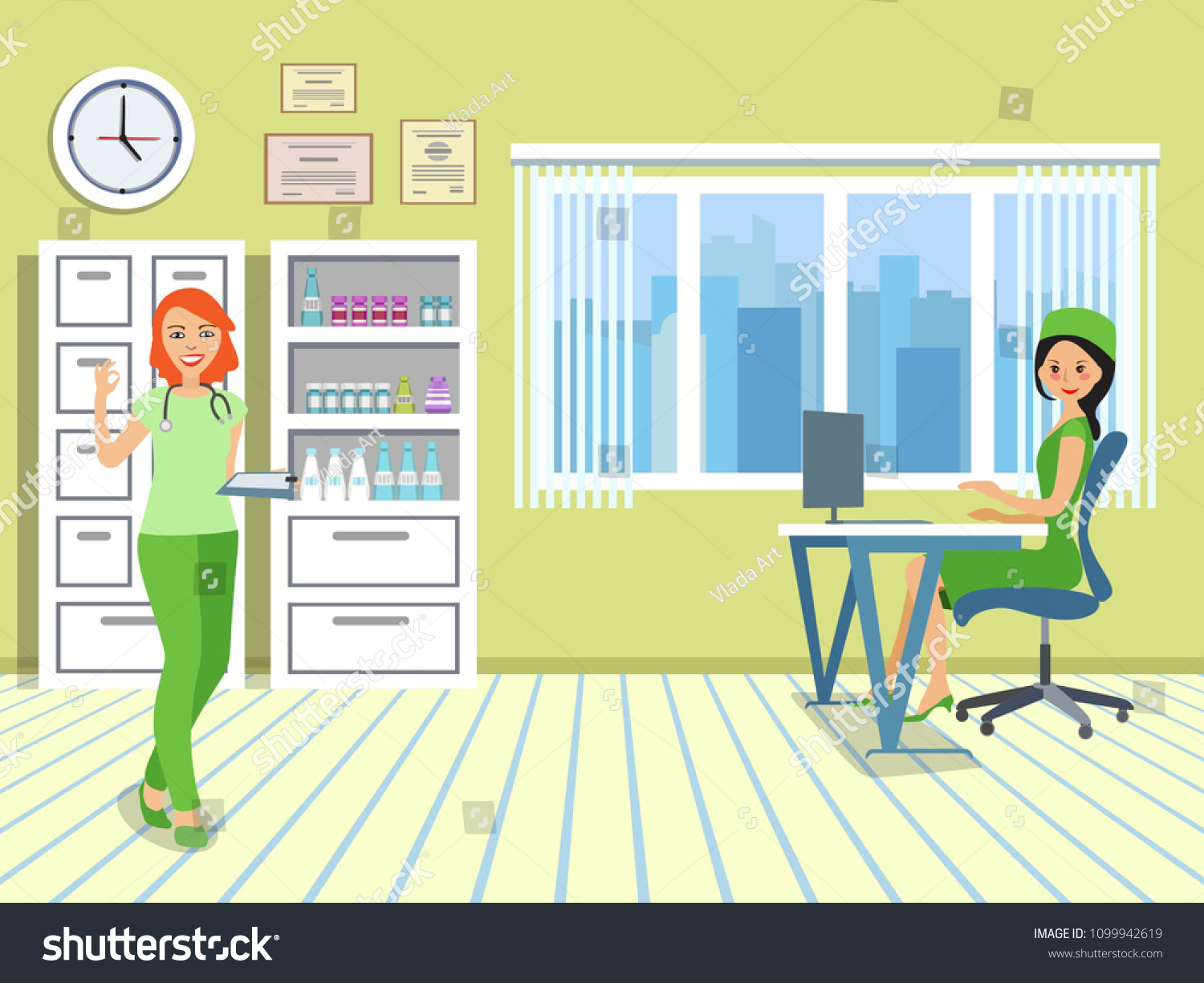 Doctor Medical Office Window Jalousie Cabinets Stock Vector