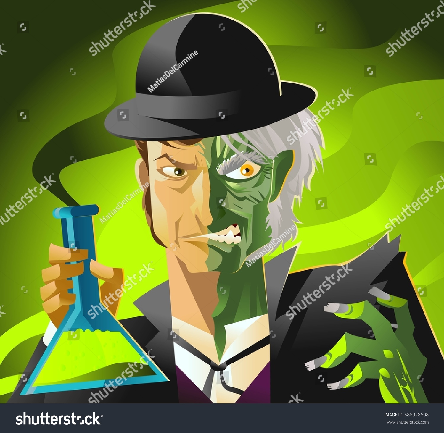 SVG of doctor jekyll and mister hyde monster transformation with green potion svg