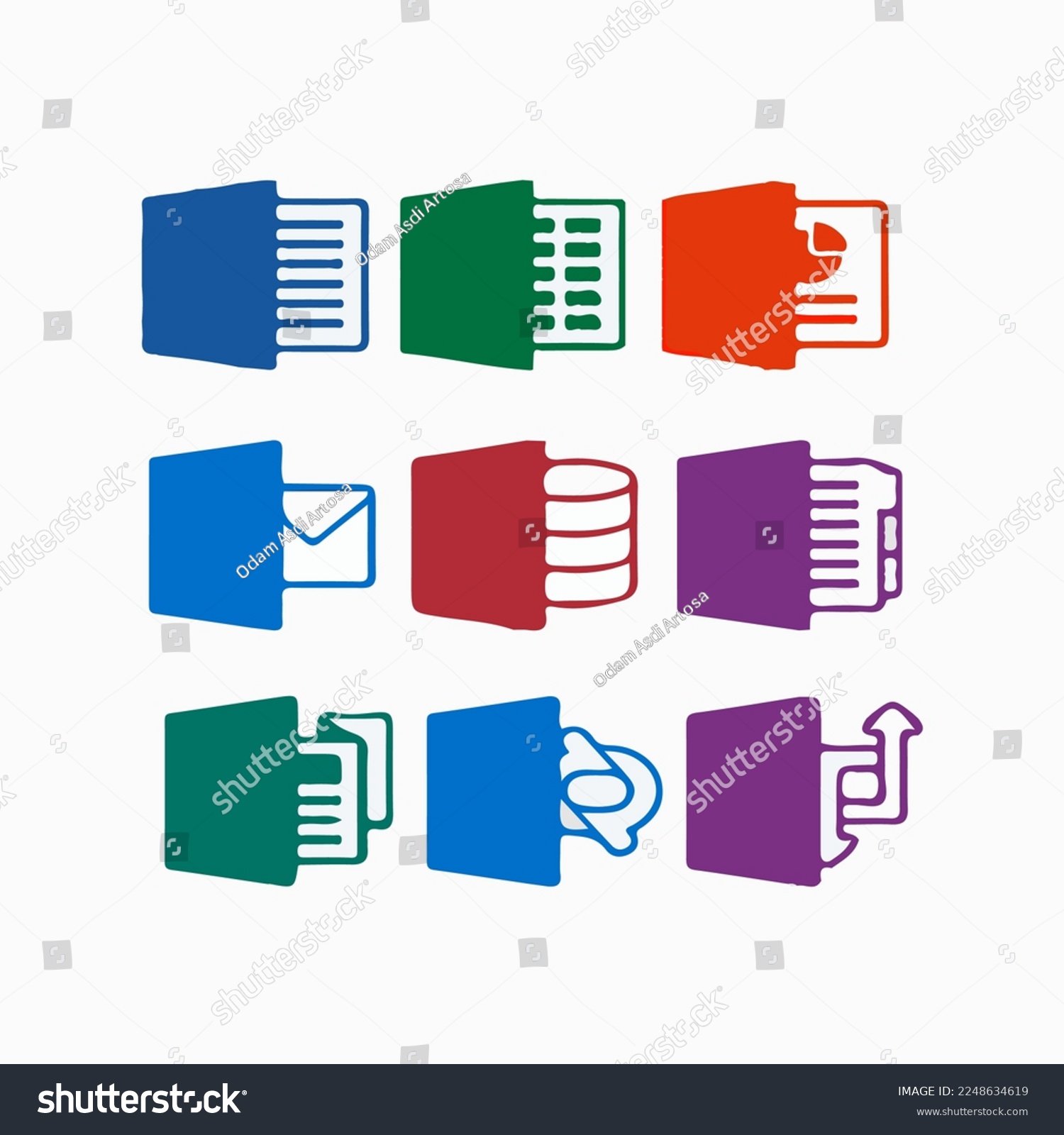 SVG of Document file format icons set. Isometric 3d illustration of 9 file format vector icons for web. Microsoft Word .doc Microsoft Excel .xls Microsoft PowerPoint .ppt .pdf Adobe Acrobat, Nitro, Foxit svg
