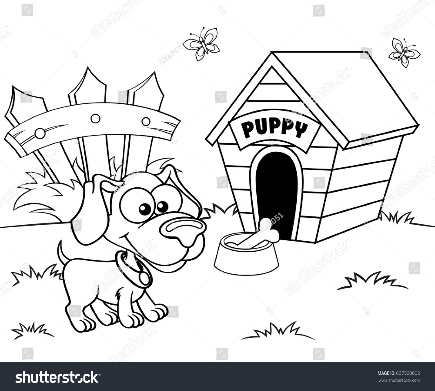 Download Dog House Black White Illustration Coloring Stock Vector Royalty Free 637520002