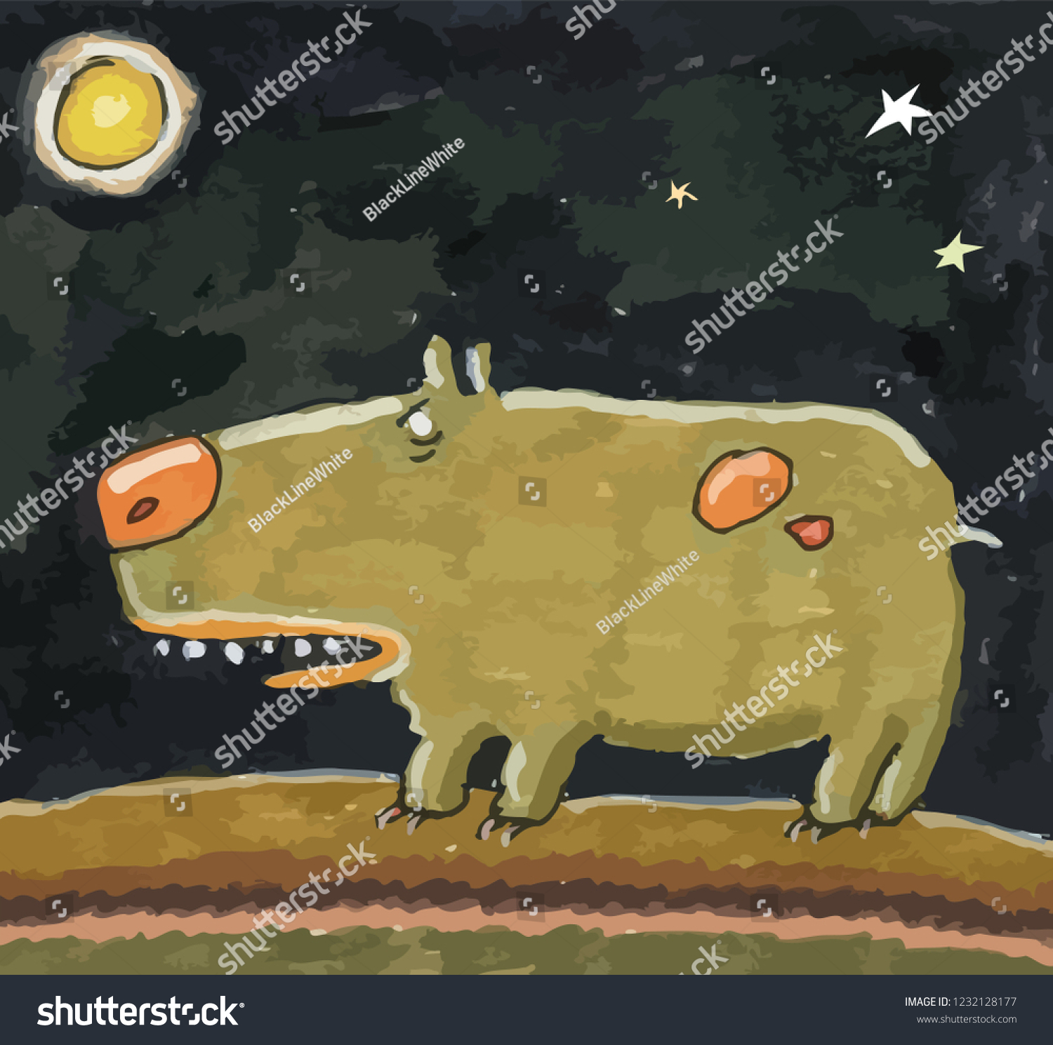 Dog Moon Cartoon Funny Drawing Stock Vector (Royalty Free) 1232128177