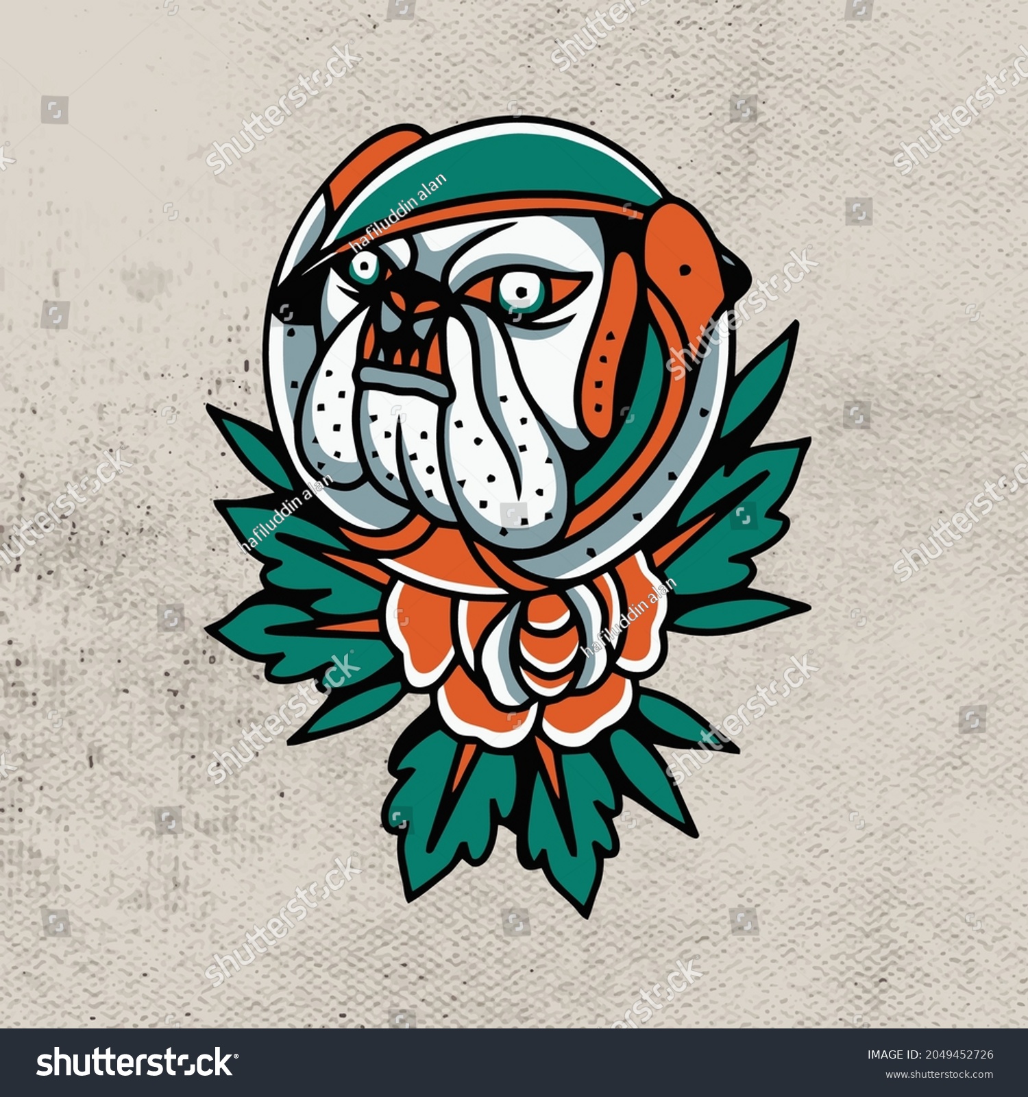 Dog Red Rose Tattoo Art Design Stock Vector (Royalty Free) 2049452726 ...
