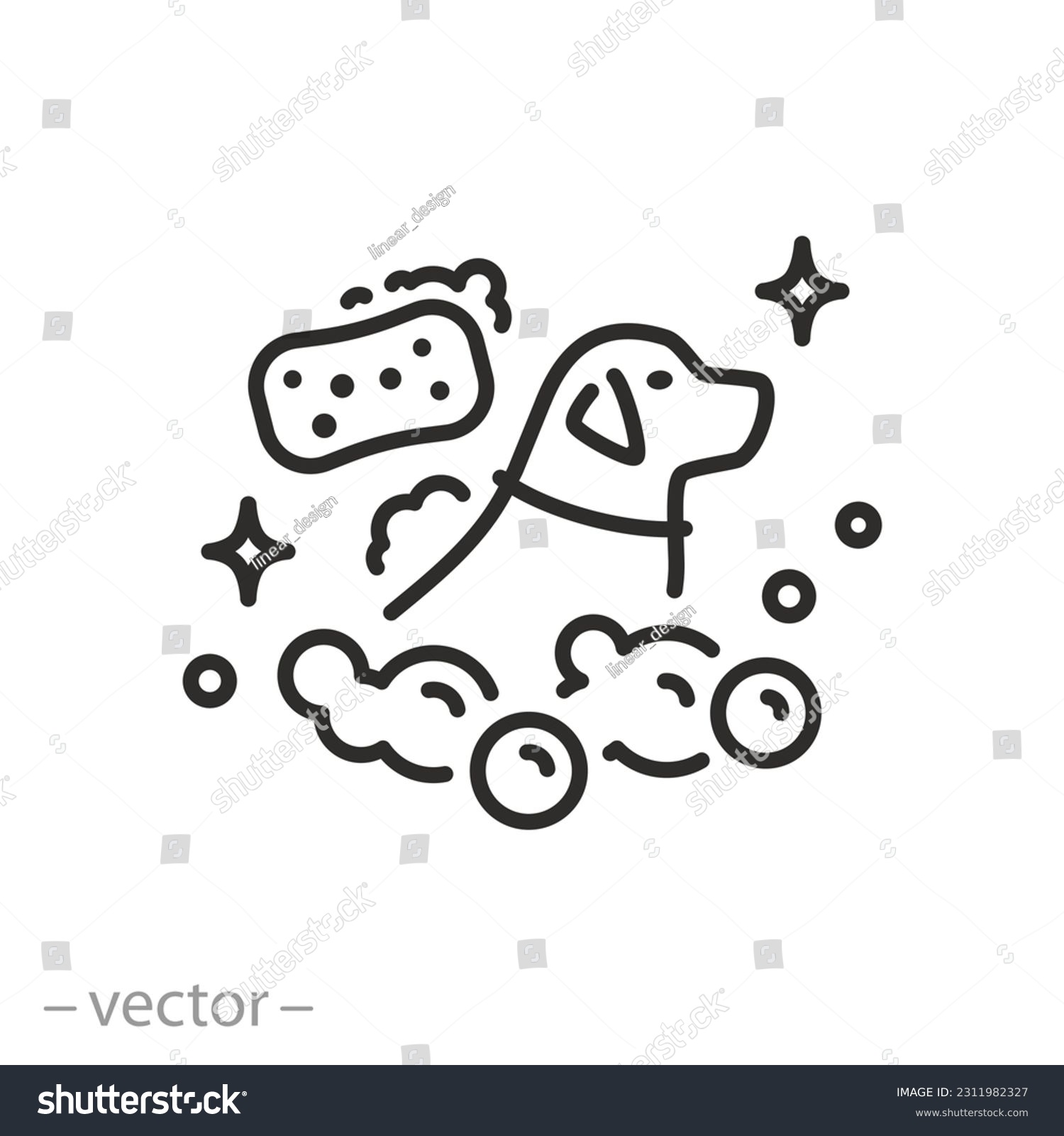 SVG of dog bathe icon, lather washcloth, hygiene pet, line symbol on white background - editable stroke vector illustration eps10 svg