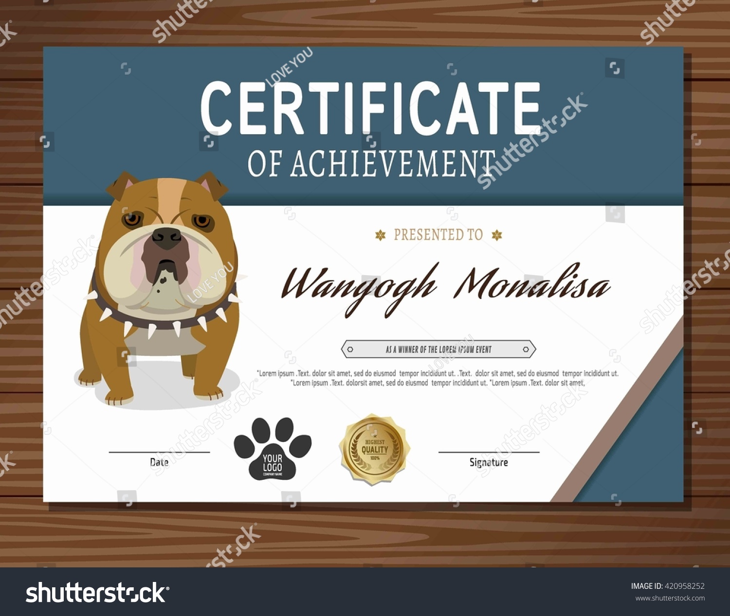 Dog Certificate Template Flat Vector Stock Vector (Royalty Free