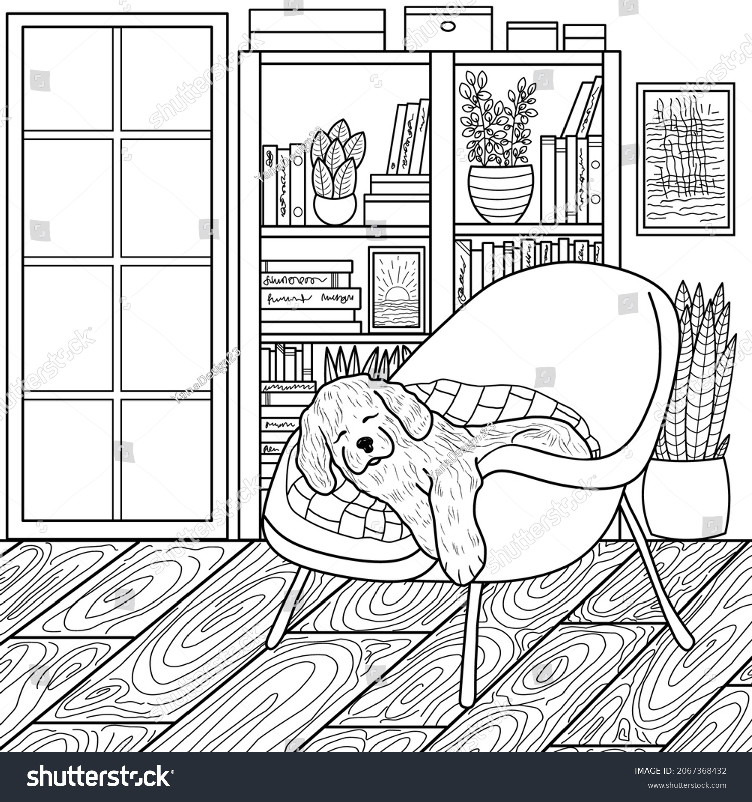 Dog Coloring Page Room Coloring Interior Stock Vector (Royalty Free ...