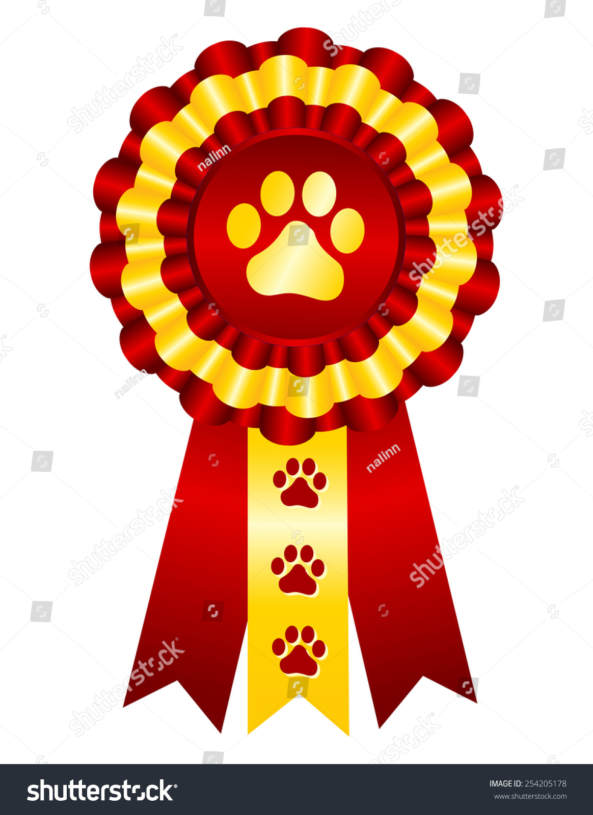 Dog Competition Winner Gold Award Ribbon Stock Vector 