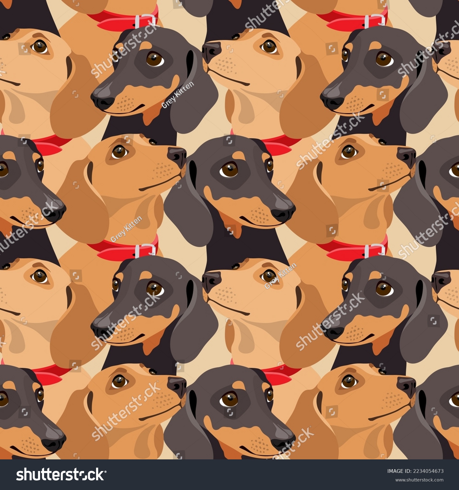 SVG of Dog Dachshund breed. Animal seamless pattern, background, print. Vector illustration svg