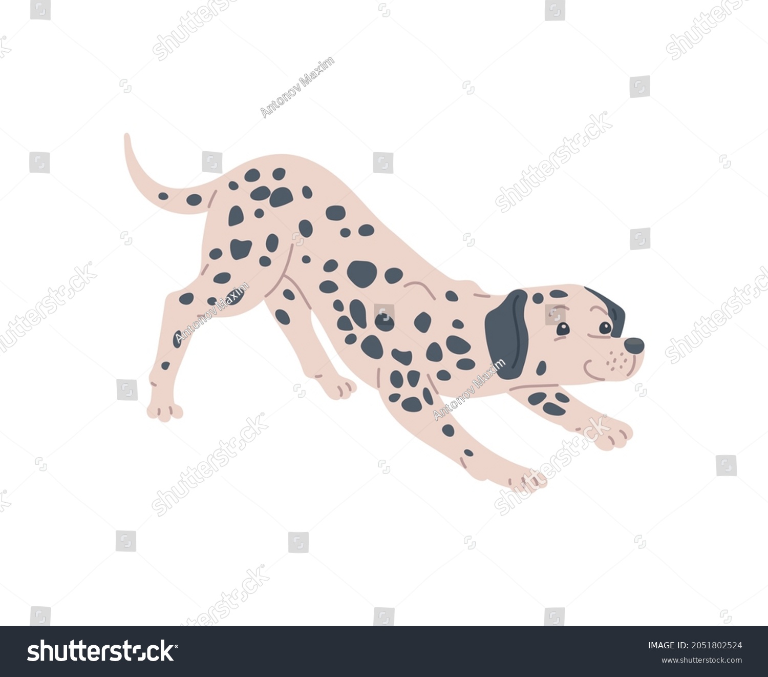 SVG of Dog dalmatian breed with pedigree. Funny cute pet animal in black spots, playful puppy. Flat cartoon vector illustration isolated on a white background. svg