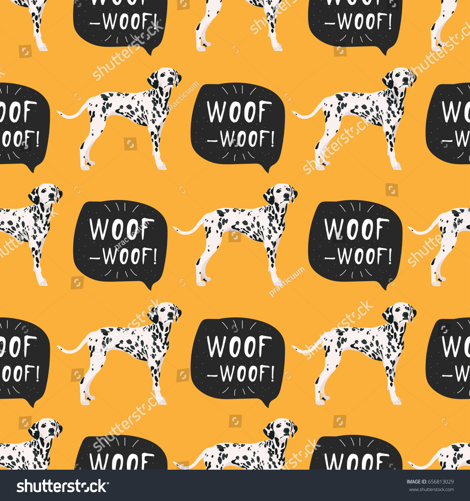 SVG of Dog dalmatian seamless pattern colorful with hand drawn banner woof-woof svg