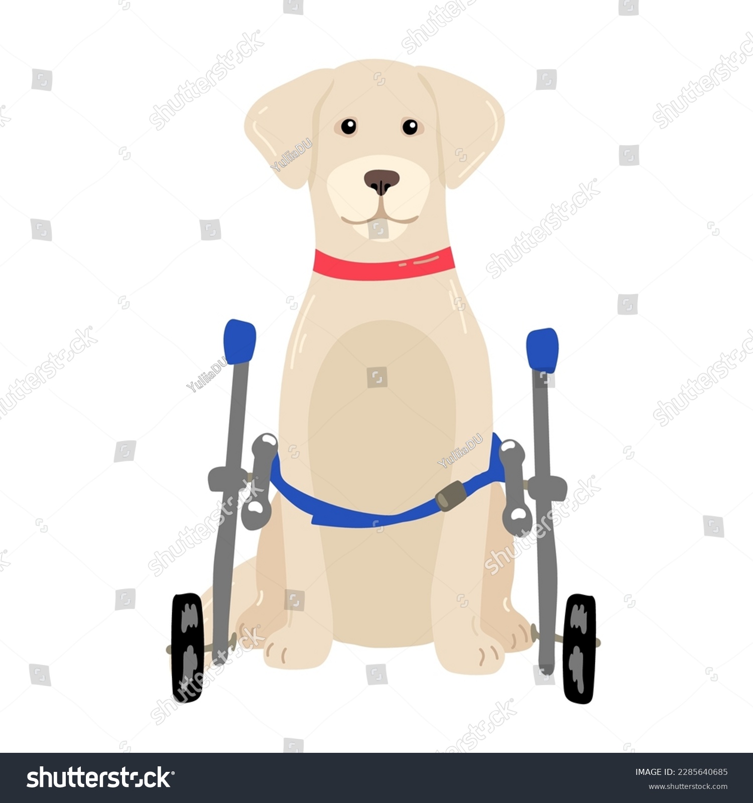 SVG of Dog in a wheelchair for the hind paws. Vector illustration in a flat style svg