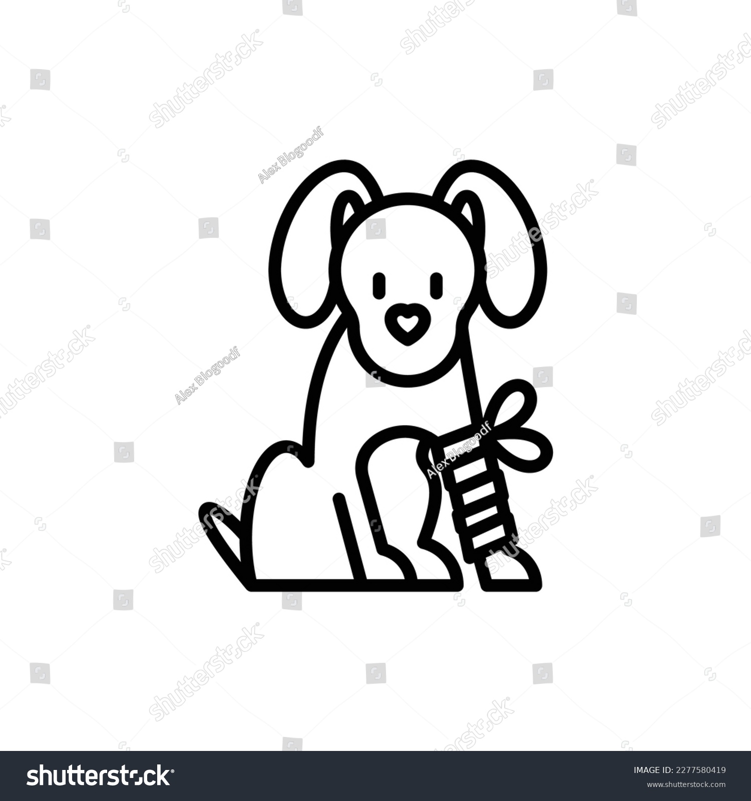 SVG of Dog in bandage with broken leg. Thin line icon. Veterinary clinic. Vector illustration. svg