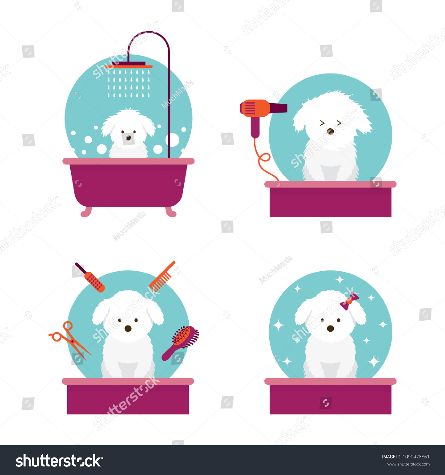 SVG of Dog in Grooming Shop or Salon, Bathing, Cutting, Combing, Hair Drying, Beauty svg