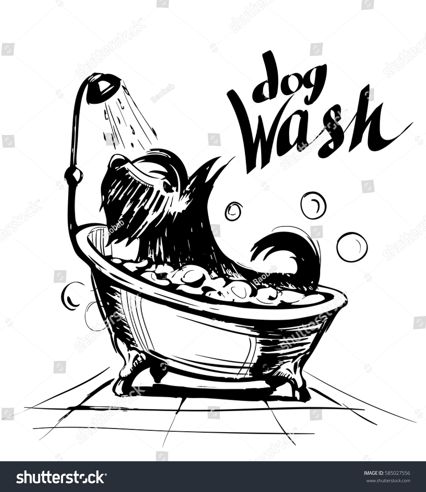 SVG of Dog in the bath clean. Pet washing. Vector illustration svg