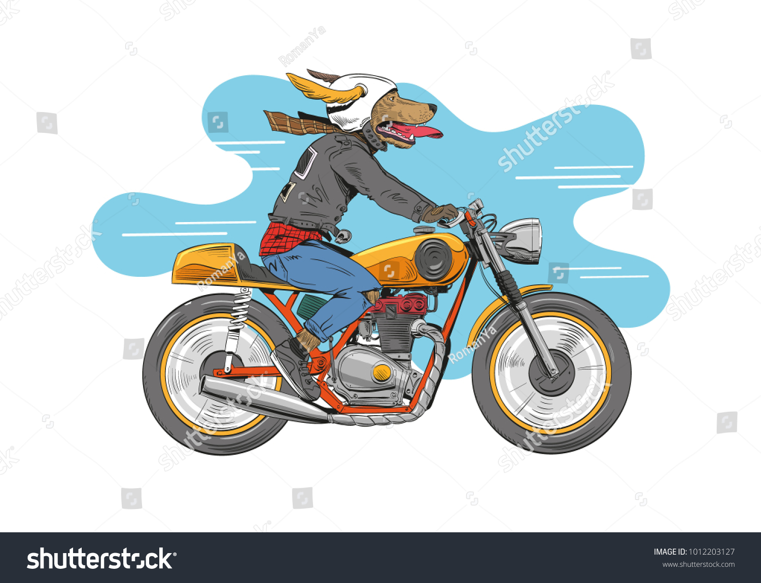 犬は古典的なバイクに乗っている 手描きのベクトルイラストデザインコンセプト のベクター画像素材 ロイヤリティフリー Shutterstock