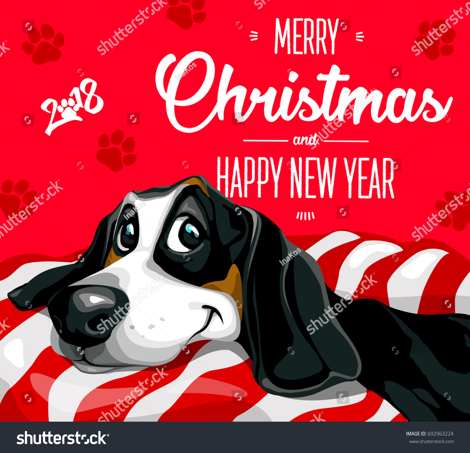 Merry Christmas and a Happy New Year 2018 Happy funny puppy