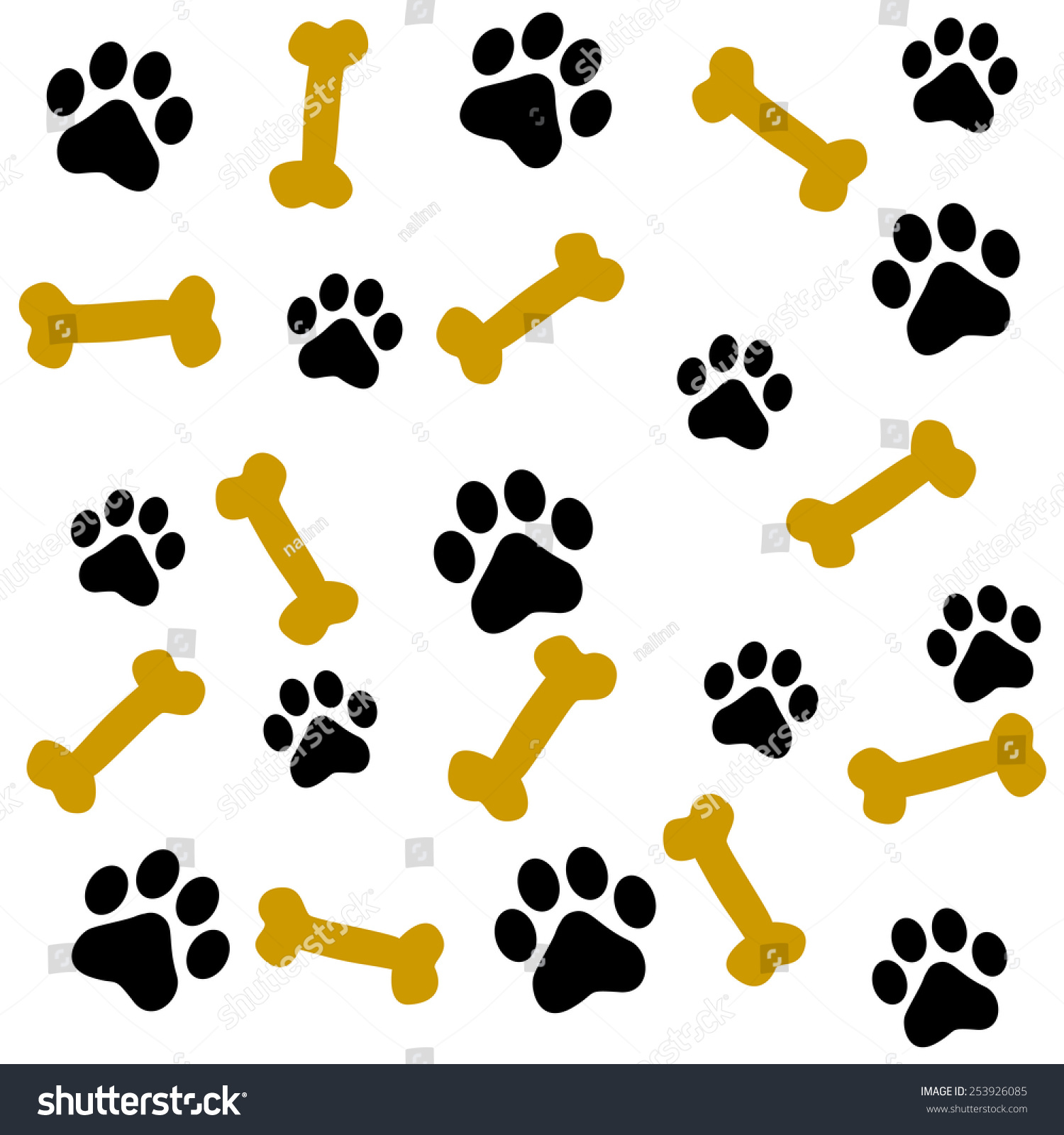 Dog Paw Prints Bone Seamless Pattern Stock Vector 253926085 Shutterstock