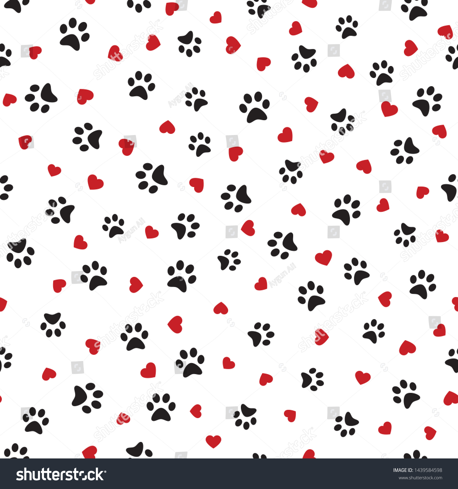 Dog Paw Seamless Pattern Hearts Vector Stock Vector (Royalty Free ...