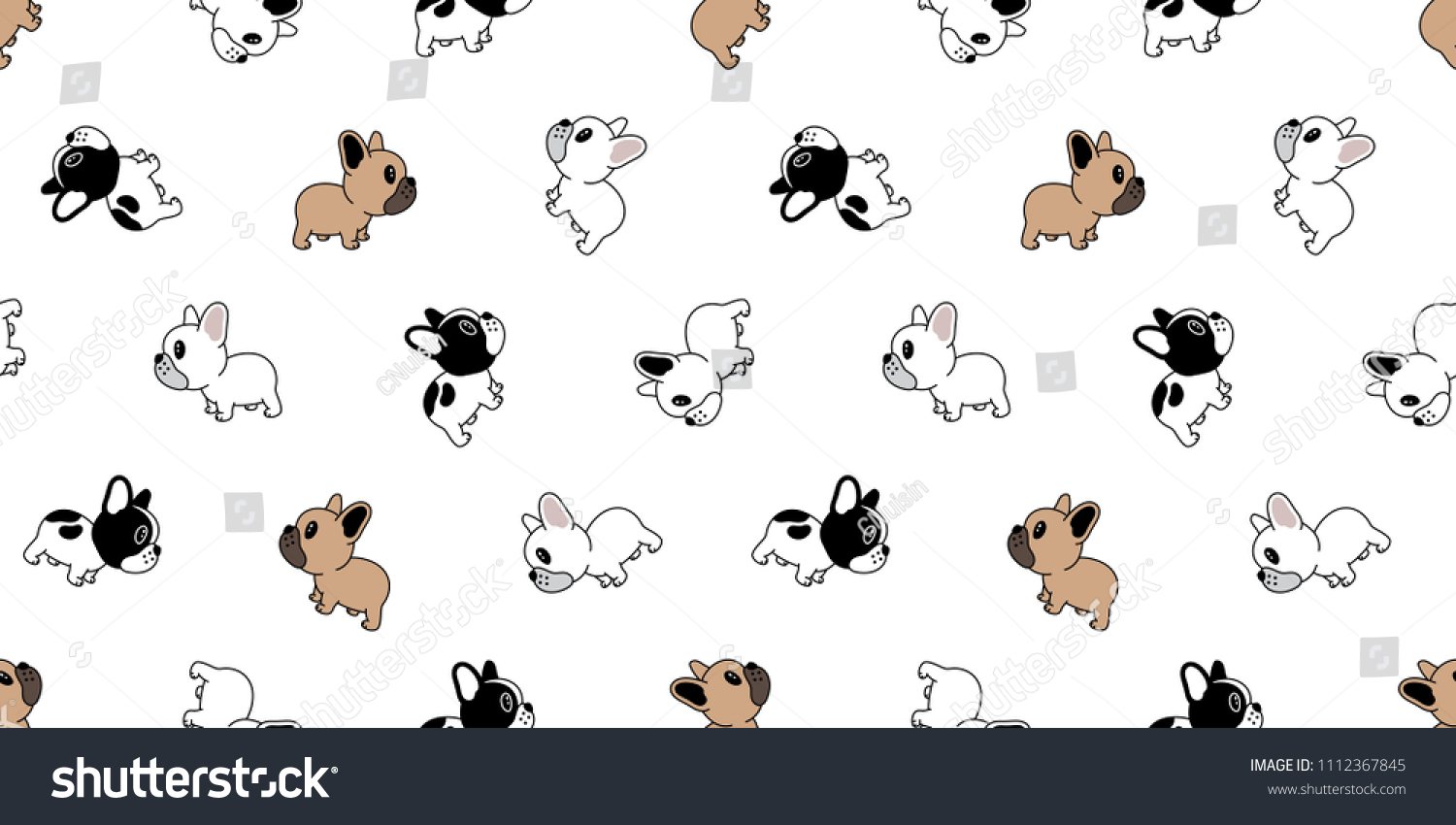 犬のシームレスな柄のフランスのブルドッグベクター画像のパグ繰り返し 犬のシームレスな柄のフランスのブルドッグベクター画像のパグ繰り返し