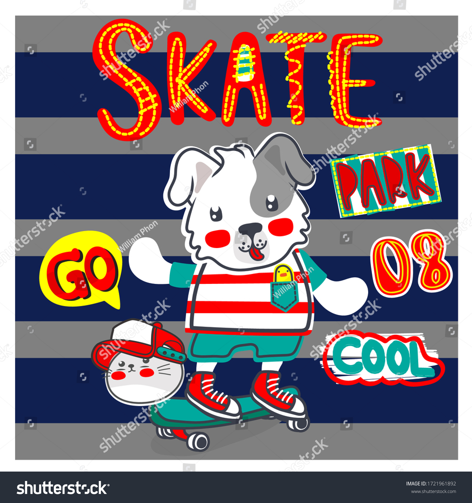 Dog Skater Vector Printcharacter Designskateboard Drawing Stock Vector ...