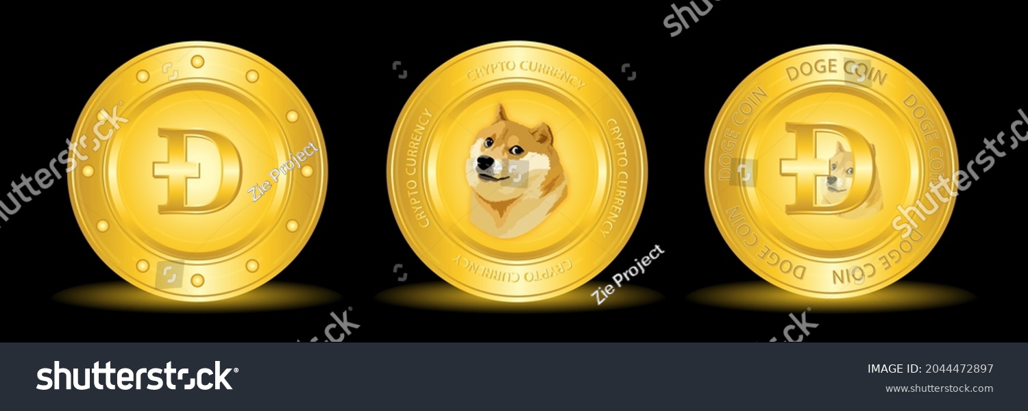 SVG of Dogecoin crypto currency logo with three icon, doge coin to the moon. vector eps 10 svg