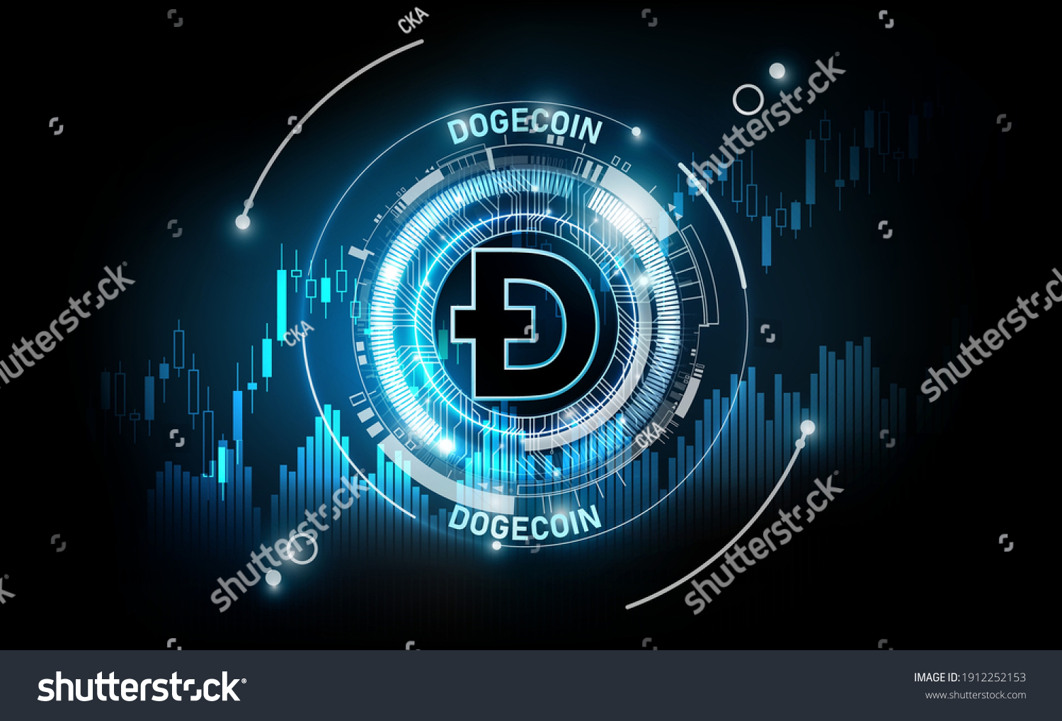 SVG of Dogecoin digital currency, futuristic digital money on financial chart, Doge, Dogecoin technology abstract background concept, vector illustration svg