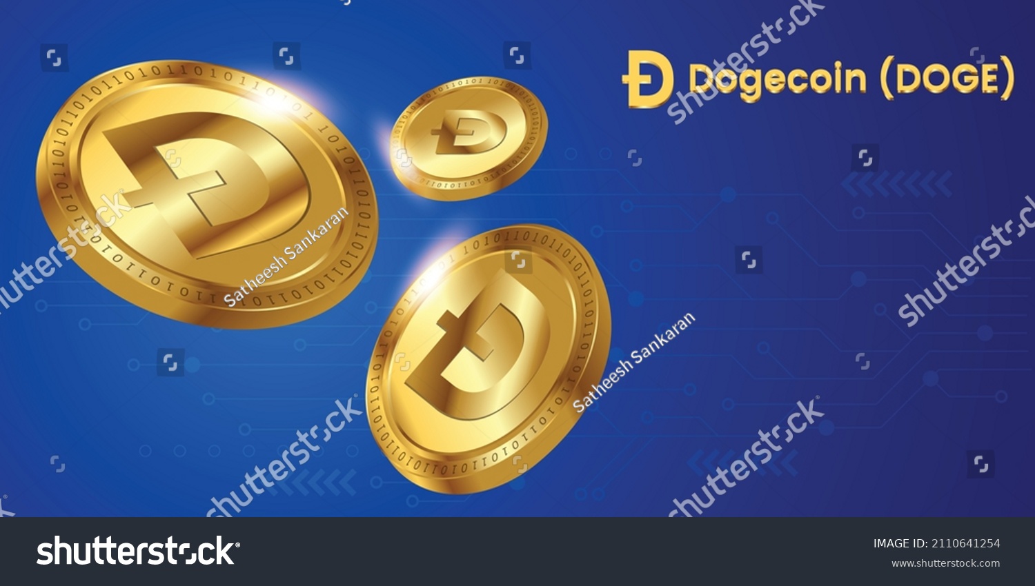 SVG of Dogecoin DOGE cryptocurrency banner vector illustration with logo in golden coin template svg