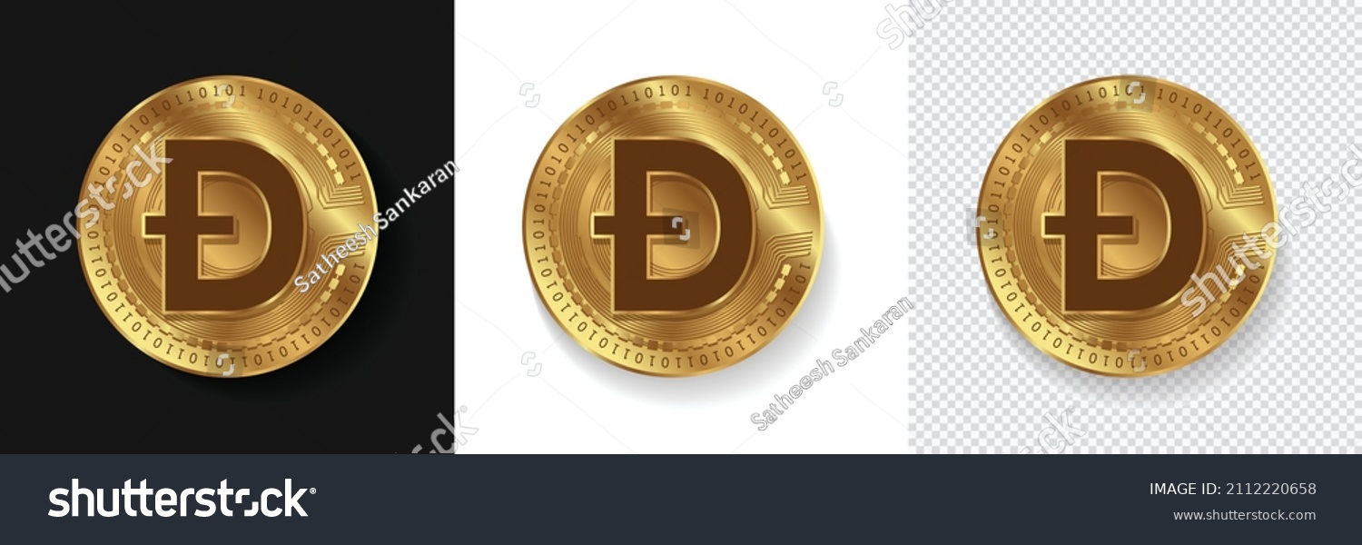 SVG of Dogecoin DOGE cryptocurrency golden currency symbol coins isolated in dark, white and transparent background. Crypo logo sticker, emblem, badges and label designs.  svg