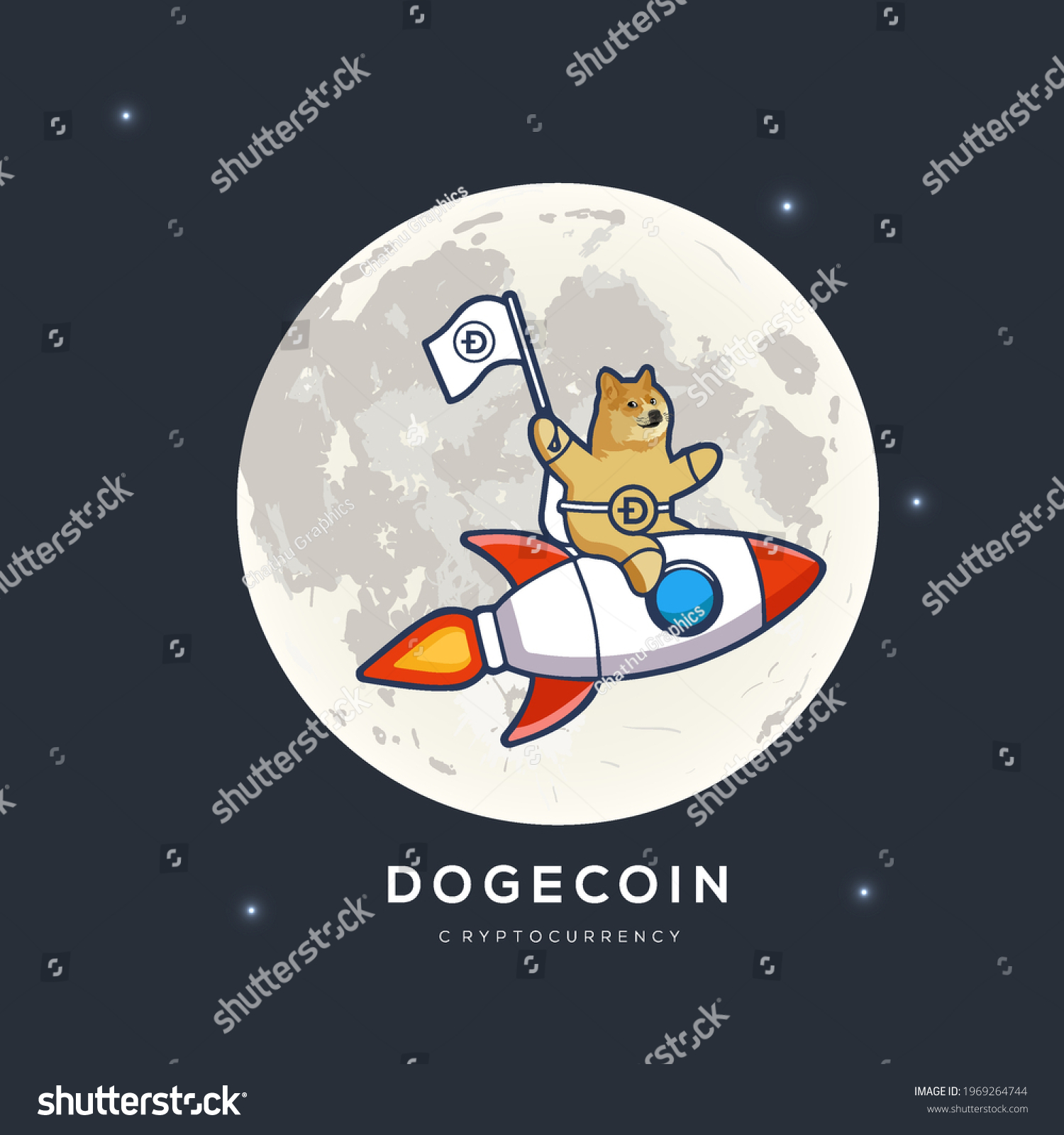 SVG of dogecoin going to the moon, cryptocurrency market, shiba inu meme, original vector illustration svg