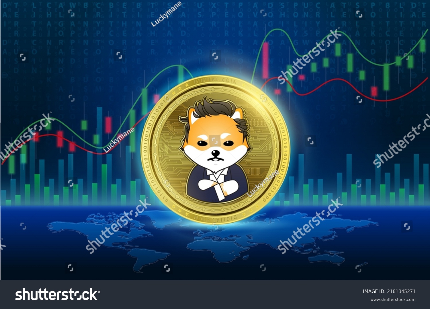 SVG of Dogelon Mars (ELON) gold coin Cryptocurrency blockchain. 3D Vector illustration. List of variou coin symbol is background. Future digital replacement technology alternative currency. gold stock chart. svg
