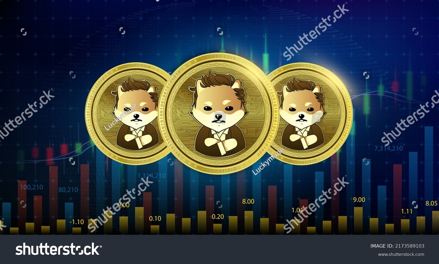 SVG of Dogelon Mars (ELON) gold coin. 3D Vector illustration. Cryptocurrency blockchain. Future digital currency replacement technology alternative. Golden virtual currency growth share chart background.  svg