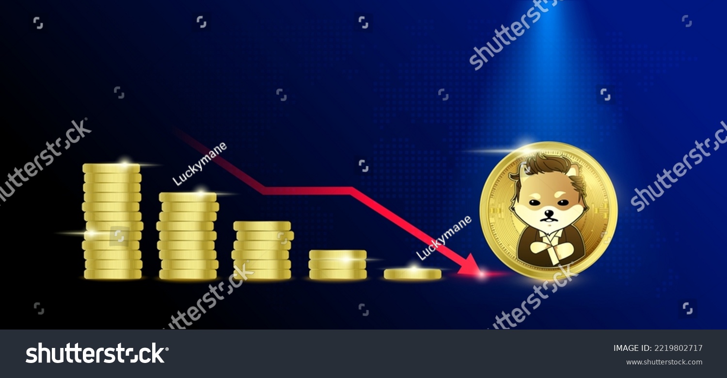 SVG of Dogelon Mars (ELON) on blue background. Nice for cryptocurrency and digital money concept. Stablecoin blockchain token price down from pile of gold coins.There is space to enter message.  svg