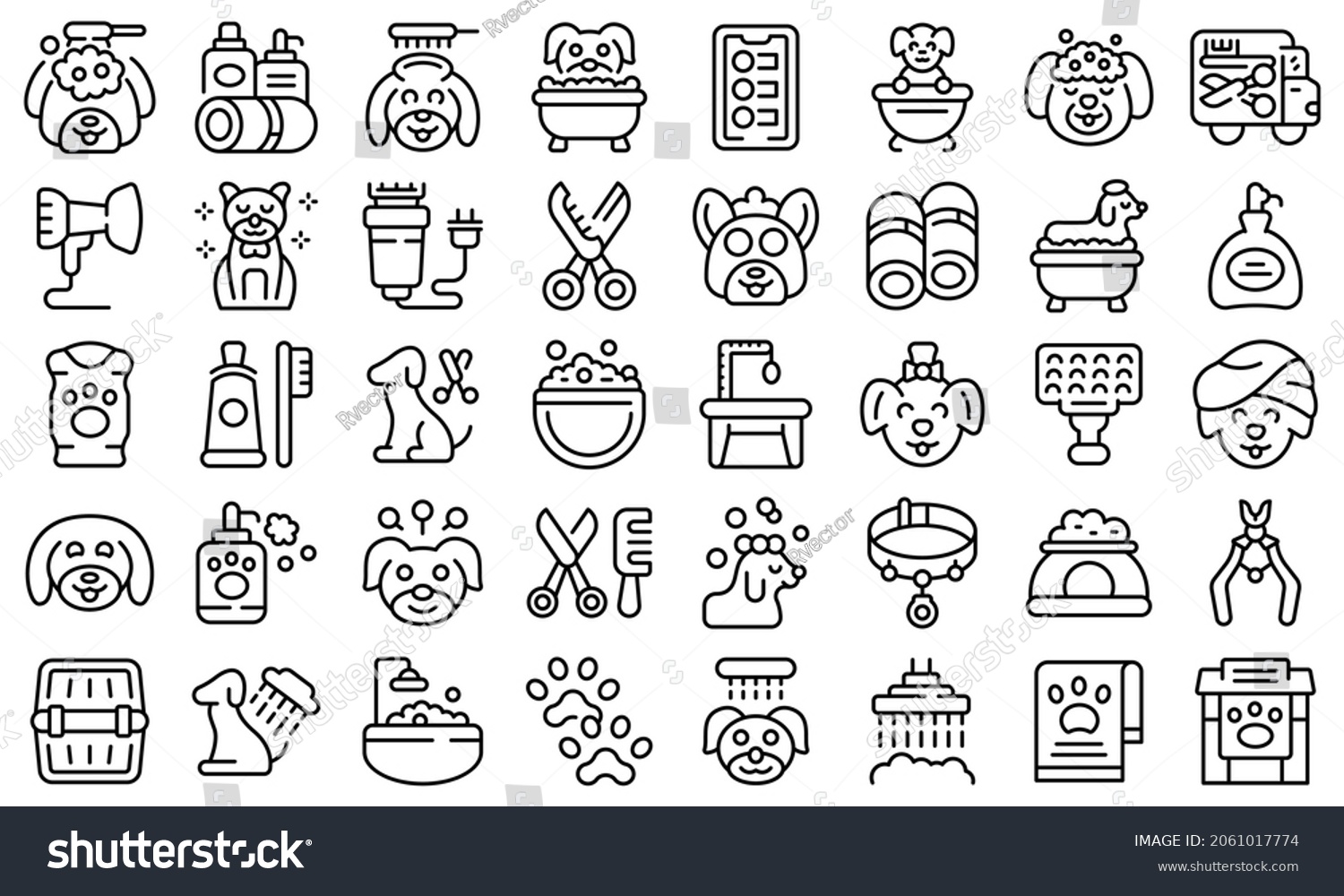 SVG of Dogs spa icons set outline vector. Shower grooming. Animal spa svg