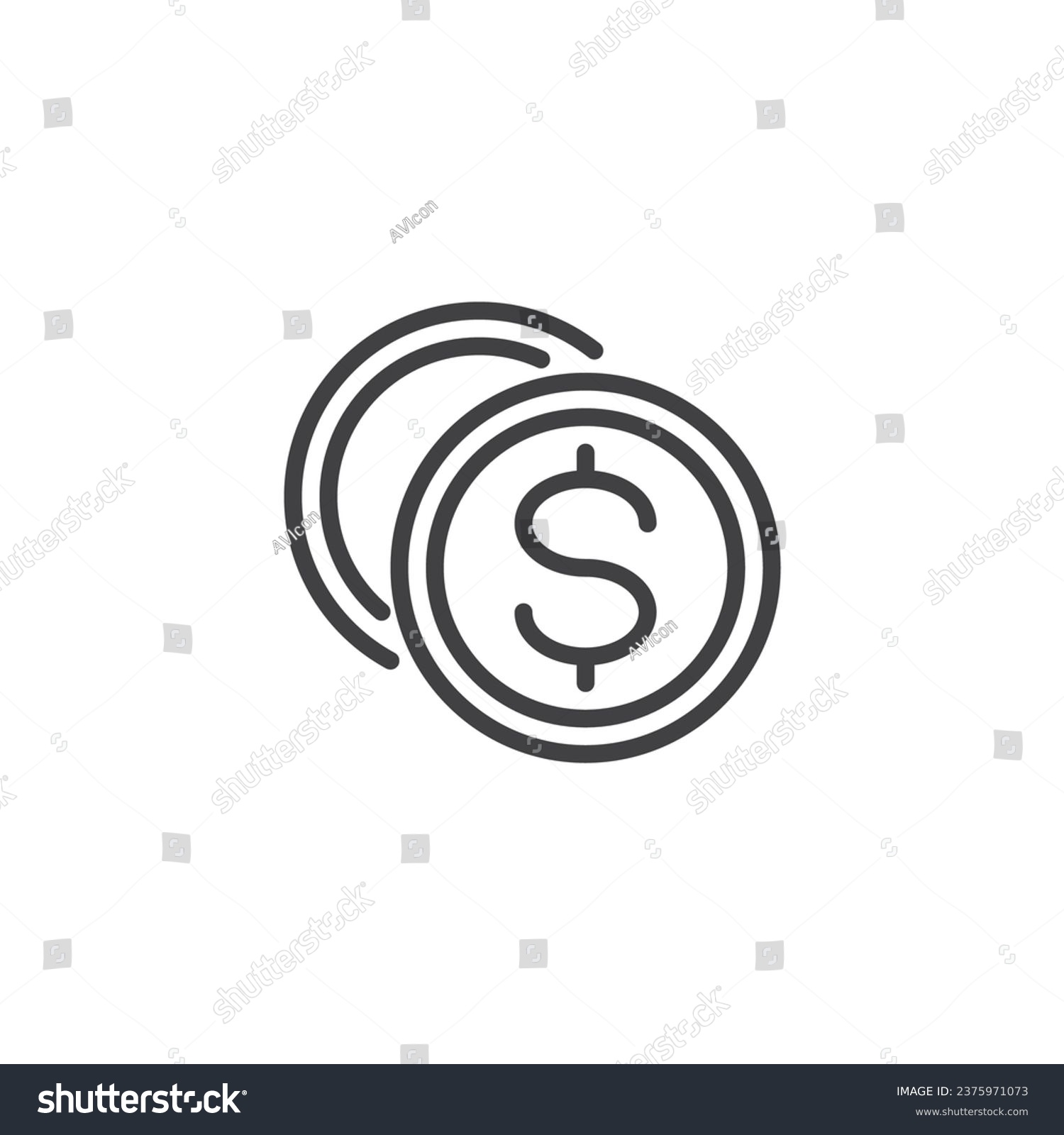SVG of Dollar Coins line icon. linear style sign for mobile concept and web design. Coins  money outline vector icon. Symbol, logo illustration. Vector graphicså svg