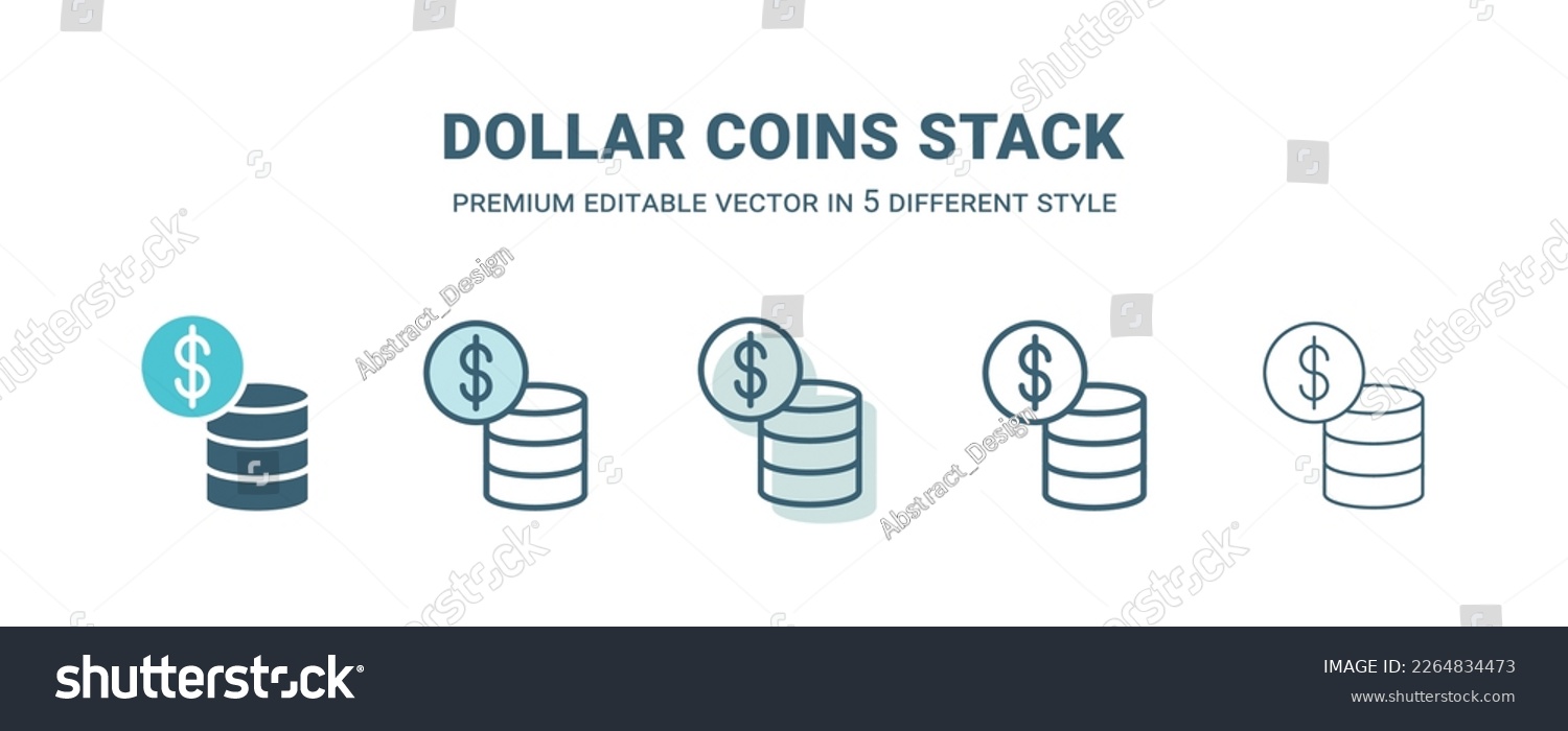 SVG of dollar coins stack icon in 5 different style. Outline, filled, two color, thin dollar coins stack icon isolated on white background. Editable vector can be used web and mobile
 svg