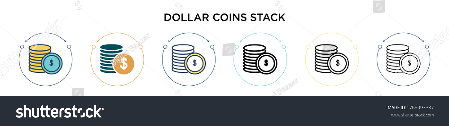 SVG of Dollar coins stack icon in filled, thin line, outline and stroke style. Vector illustration of two colored and black dollar coins stack vector icons designs can be used for mobile, ui, web svg