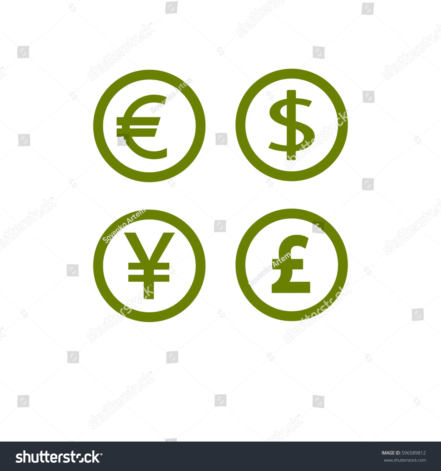 euro kort Dollar Euro Pound Yen Currency Icons Stock Vector Royalty Free 596589812 euro kort