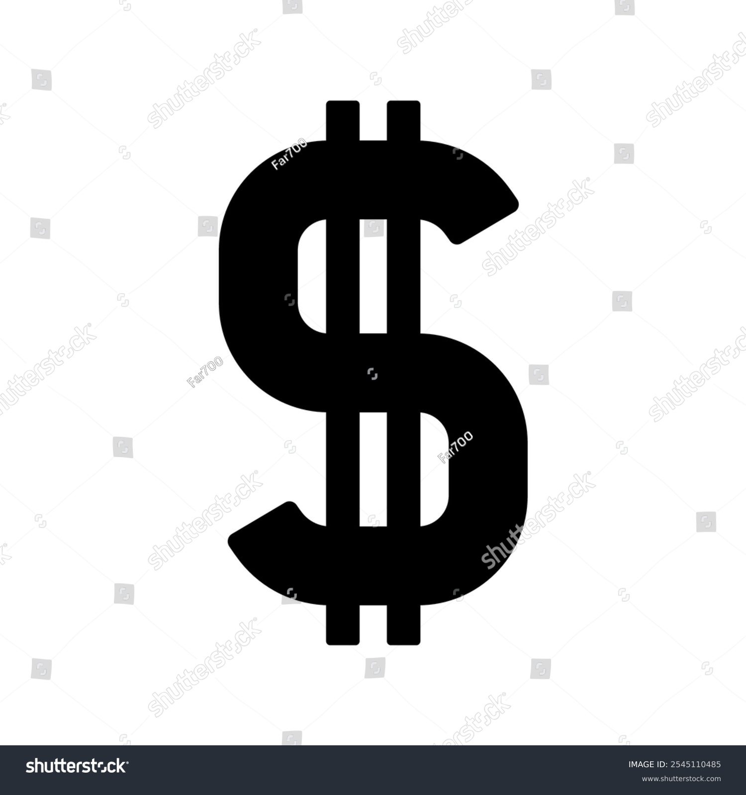recommend clip art: Dollar symbol. Sign, dollar icon. Black silhouette. Front view. Vector simple flat graphic illustration. Isolated object on white background. Isolate.