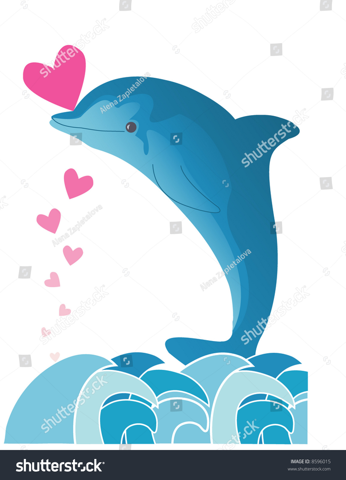 Dolphin Sea Pink Hearts Stock Vector (Royalty Free) 8596015