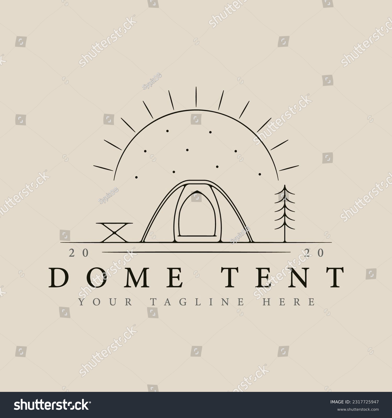 SVG of dome tent outdoor line art logo design with sun burst minimalist style logo vector illustration design svg