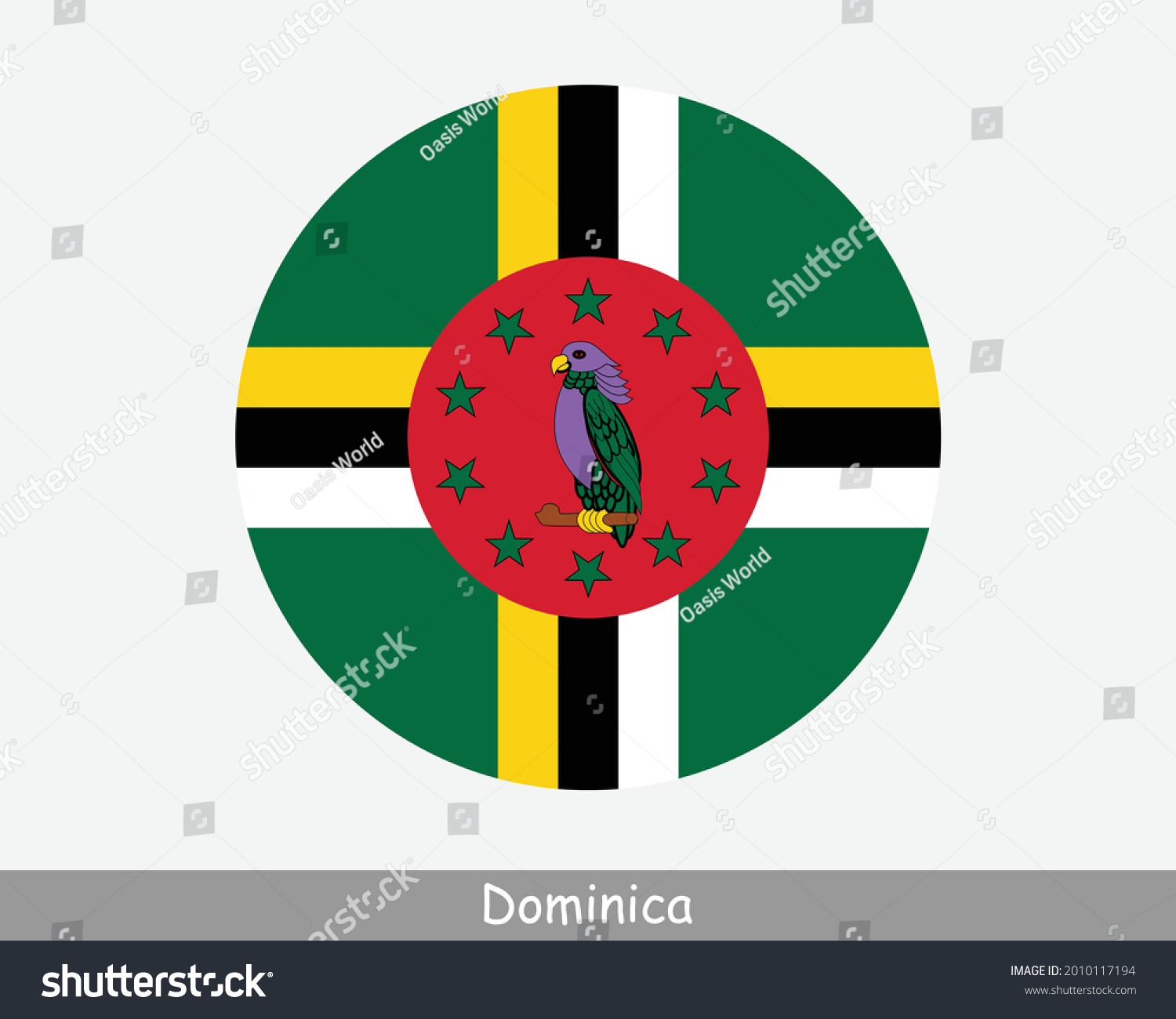SVG of Dominica Round Circle Flag. Dominican Circular Button Banner Icon. EPS Vector svg