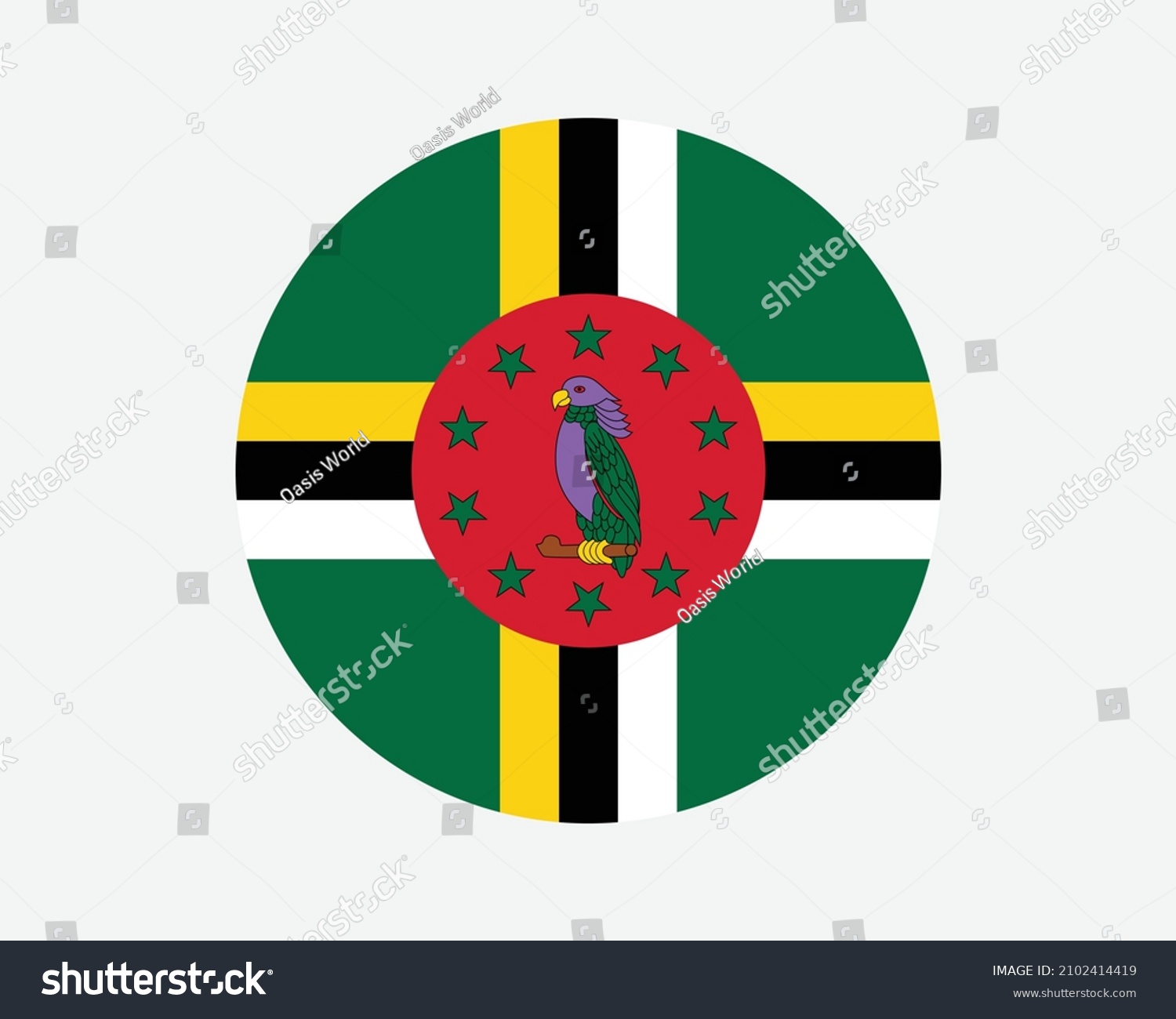 SVG of Dominica Round Country Flag. Circular Dominican National Flag. Commonwealth of Dominica Circle Shape Button Banner. EPS Vector Illustration. svg