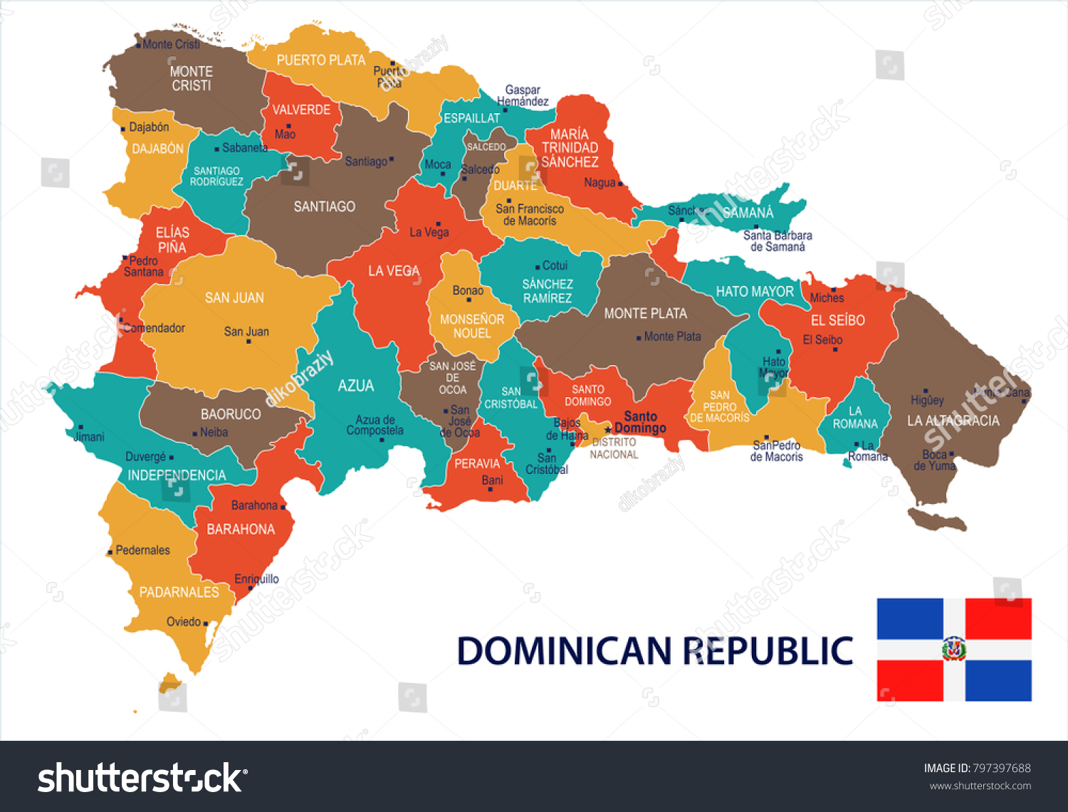 Stock Vector Dominican Republic Map And Flag High Detailed Vector Illustration 797397688 