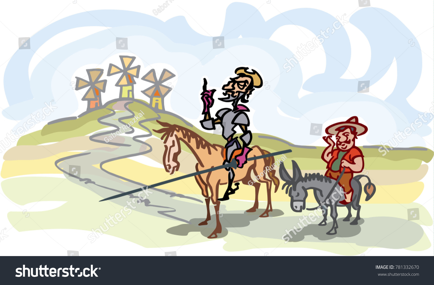 Don Quijote His Servant Sancho Panza: Stockvector (rechtenvrij) 781332670