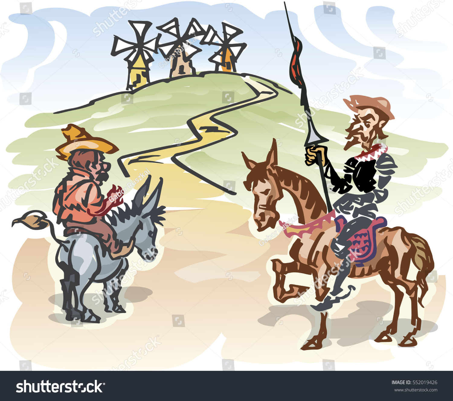 Vektor Stok Don Quixote His Servant Sancho Panza (Tanpa Royalti ...