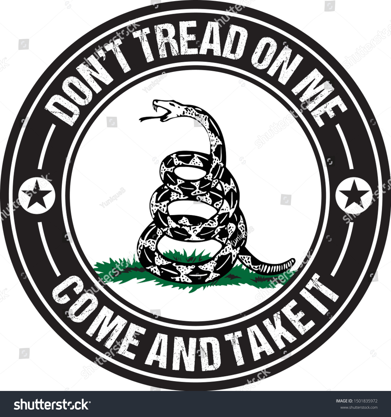 SVG of Don't Tread On Me, Come and Take It emblem for print, T-shirt or badge design. svg
